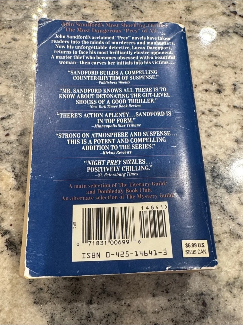 John Sandford Night Prey Paperback Novel - Blue & Gold Cover
